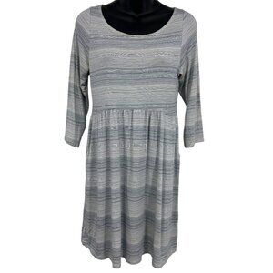 Fighting Eel Dress Size Medium M Women Gray Stripe 3/4 Sleeve A-Line Rayon VGUC